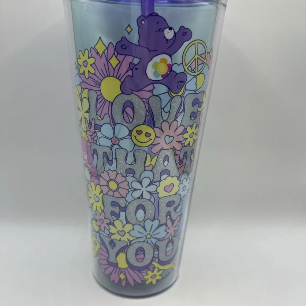 Care‎ Bears 24oz Cup Peace Love Groovy Vibes Retro Tumbler "Love That For You" - Picture 3 of 9
